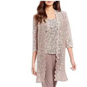 R&M Richards Sequin Glitter Scalloped Lace  3-Piece Duster  Size 8